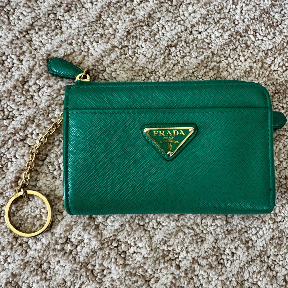 PRADA SAFFIANO LEATHER KEYCHAIN IN MANGO